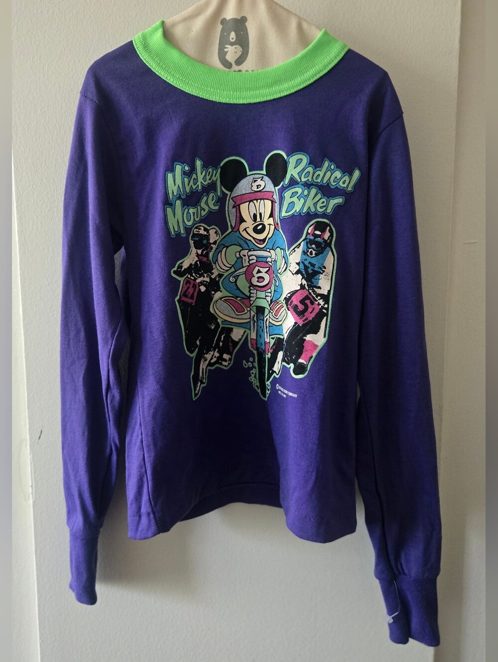 Vintage 80s Disney Mickey Mouse Radical Biker NWT Shirt Neon Youth 7 Deadstock